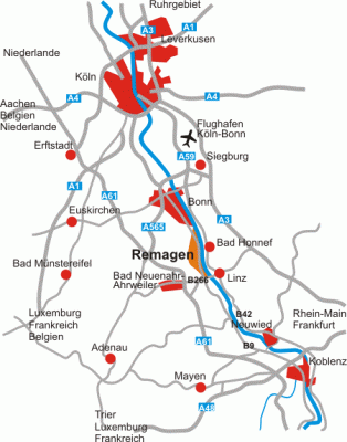 Zentrale Lage der Stadt Remagen